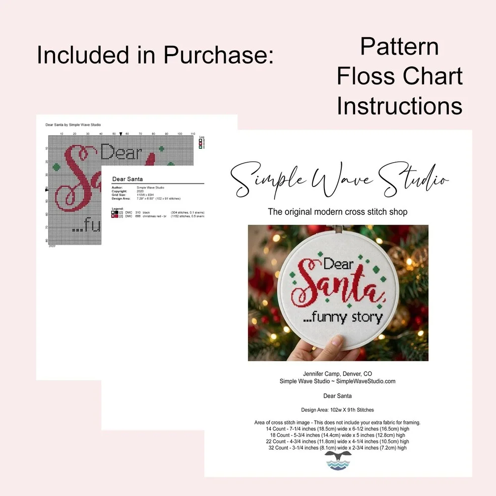 Simple Wave Studio Dear Santa Funny Story Modern Cross Stitch PDF Pattern